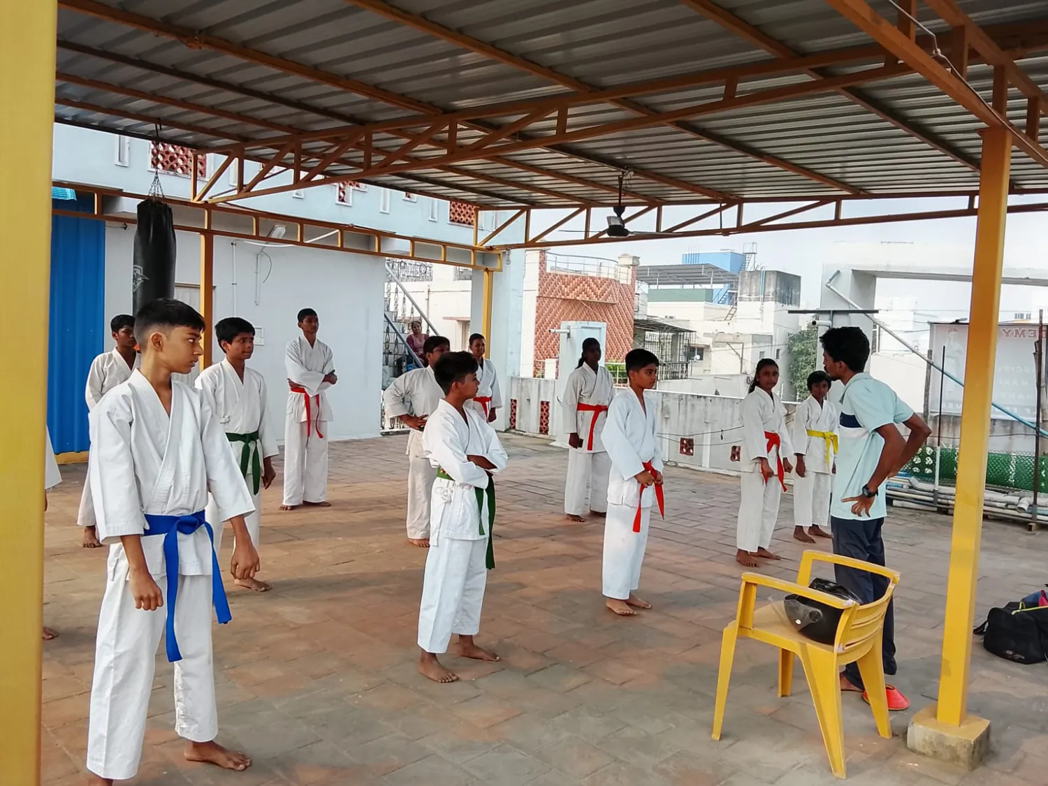 Karate students practicing techniques