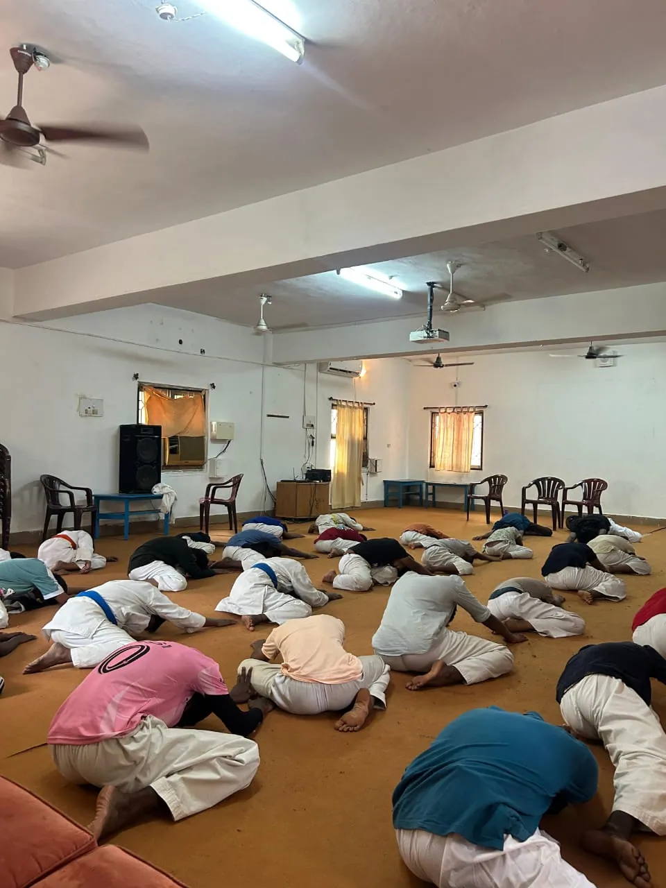 Students stretching in class